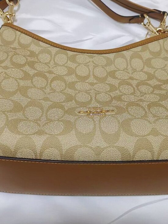 Coach Handbags - Classic Coach Hobo Bag in Beige Signature Canvas Tan Leather Trim